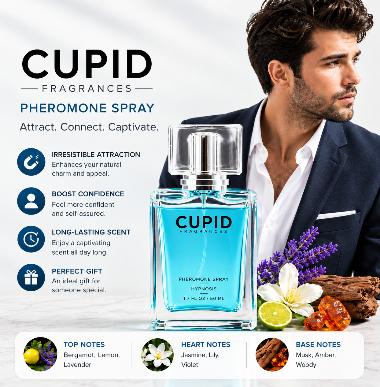 Men's Pheromone Cupid Infused Perfume Hypnosis Cologne for Men